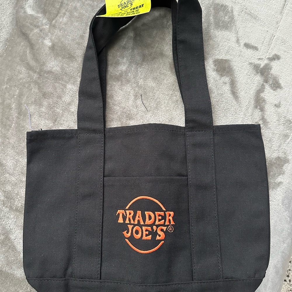 Trader Joe's Black Canvas mini Tote Bag with Orange Logo